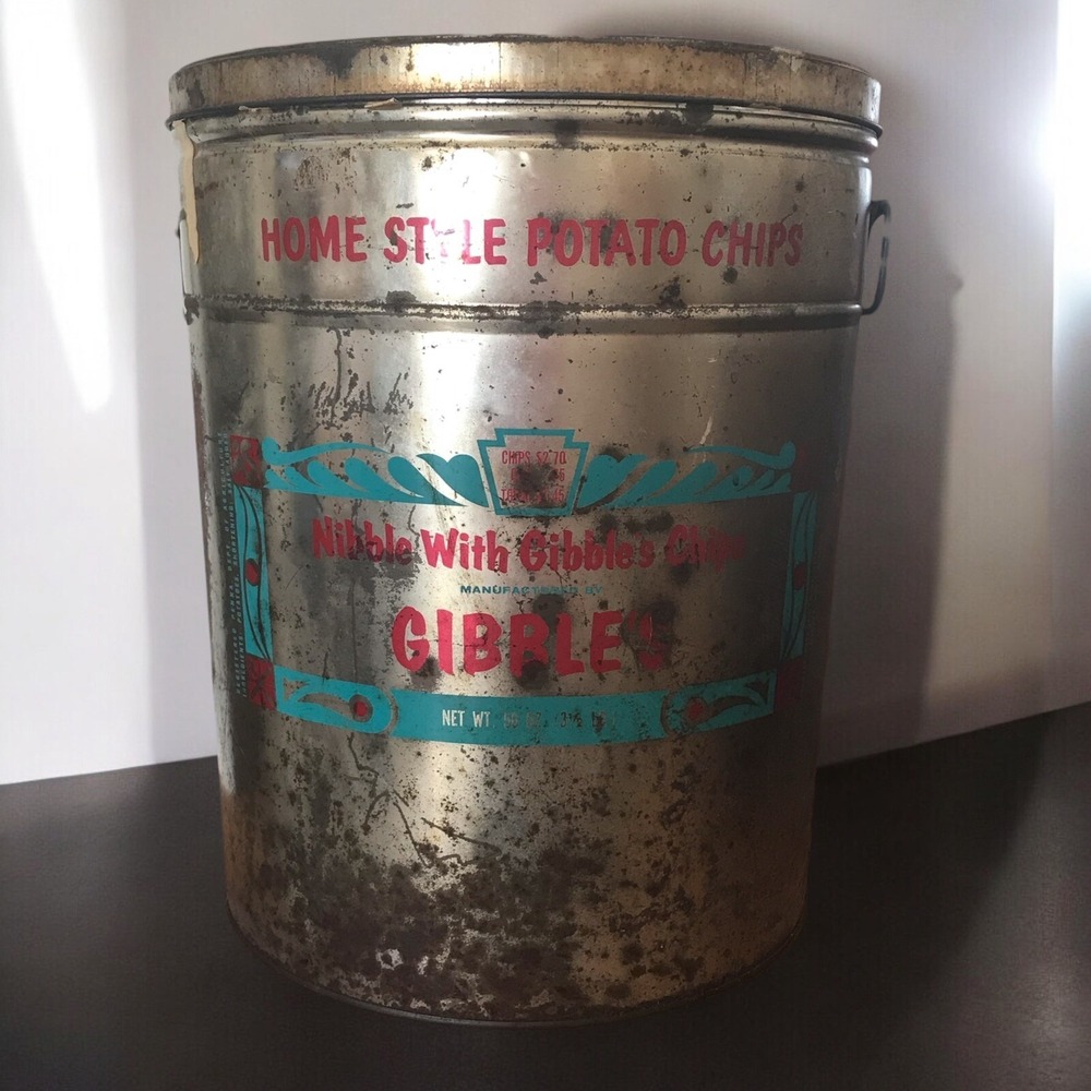 Vintage Gibbles  POTATO CHIPS LARGE 56 Oz Potato Chip‎ Tin Can Rare